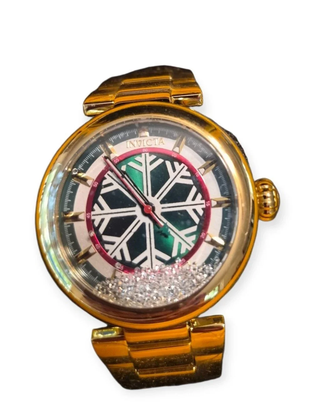 Invicta Let It Snow Green Dial W/ A Snowflake Design And Floating Crystals